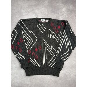 Vintage‎ & Company Sweater Mens Large Gray White Red Geometric Knit Pullover 90s